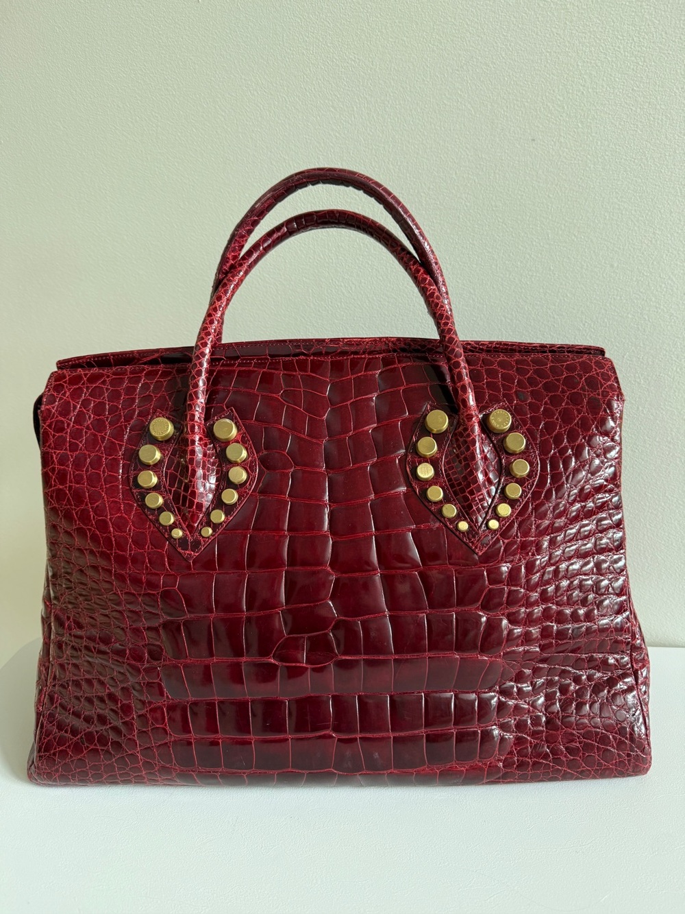 AMBROSI ABRIANNA Genuine Crocodile Top Handle Bag Handbag, Burgundy